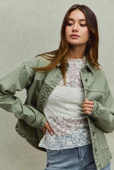 SO ME Vintage Washed Button Twill Shacket