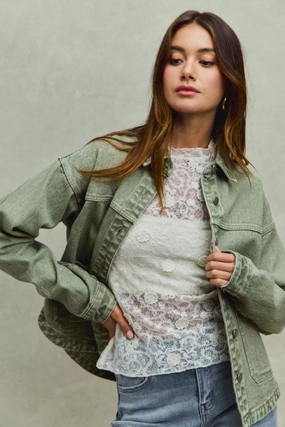 SO ME Vintage Washed Button Twill Shacket