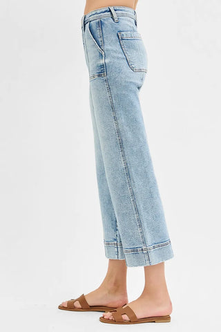 RISEN Full Size High Rise Crop Wide Front Seam Detailed Jeans Plus Size