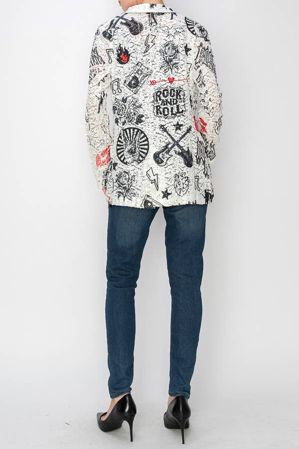 Glam Sequin Embellished Lace Blazer Jacket - 4800IV RNR