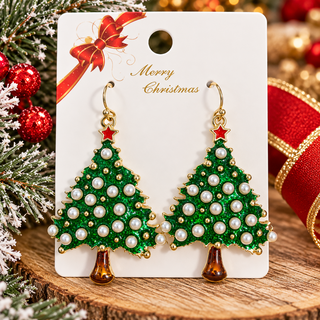 Decked in Pearls Christmas Tree Earrings