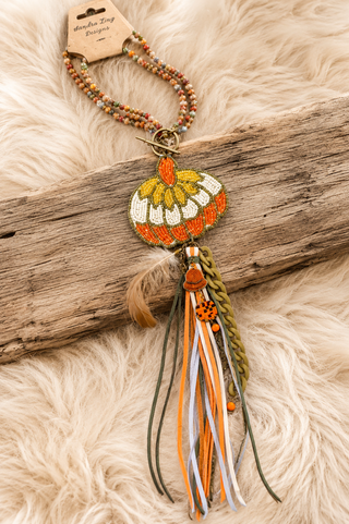 Pumpkin & Feather Boho Tassel Necklace by Sandra Ling Designs