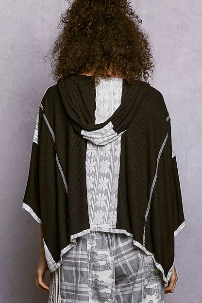 POL Short Sleeve Hoodie Top with Lace Detail