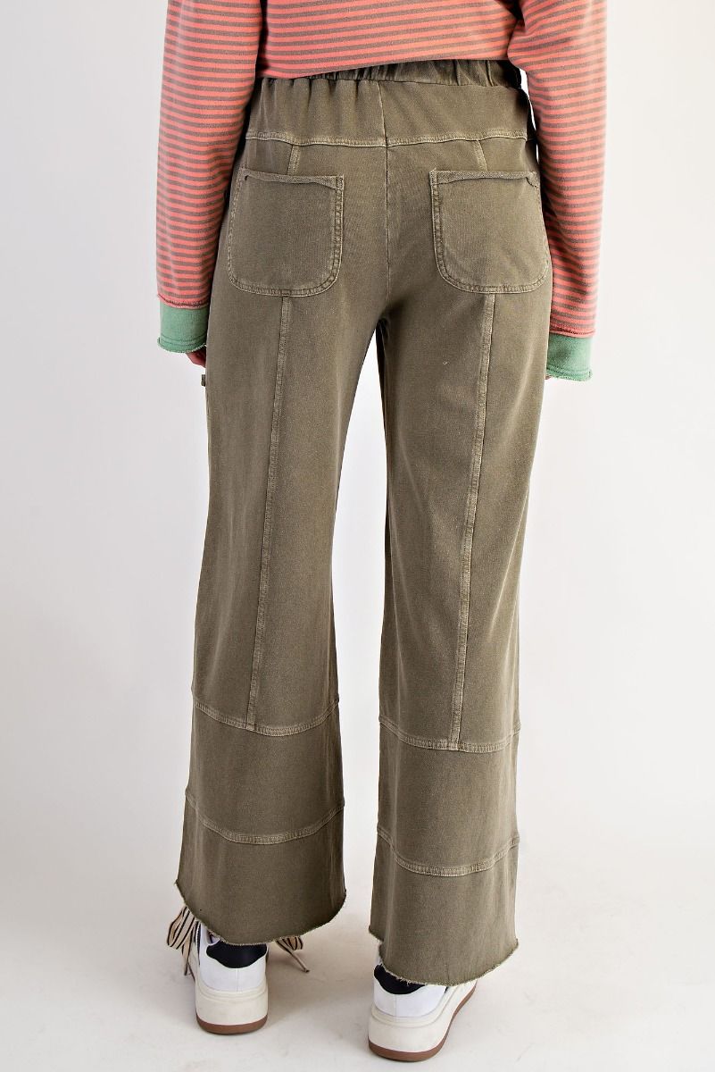 EASEL Washed Olive Cargo Wide-Leg Lounge Pants