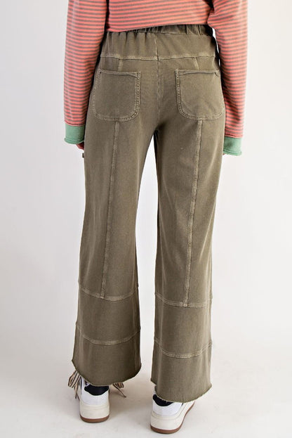 EASEL Washed Olive Cargo Wide-Leg Lounge Pants