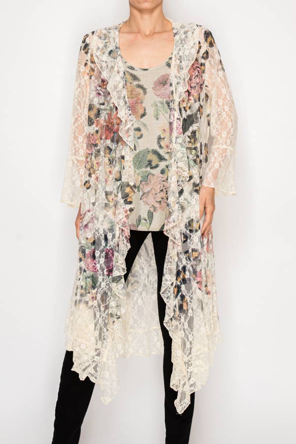 Lightweight Floral Lace Ruffle Duster With Sparkles - 4849BG LEO FL