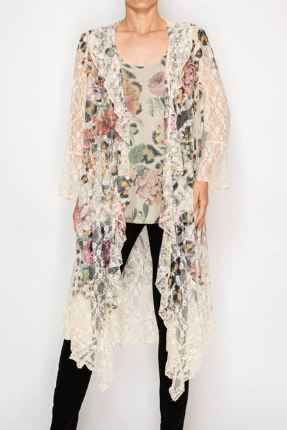 Lightweight Floral Lace Ruffle Duster With Sparkles - 4849BG LEO FL
