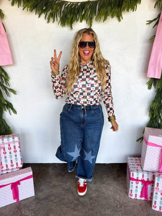 Checkered Santa Mesh Top