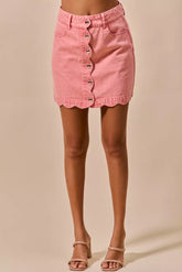 SO ME Vintage Wash Scallop Edge Denim Mini Skirt