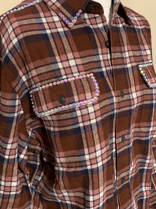 Cinnamon Sparkle Hand-Embellished Rhinestone Flannel