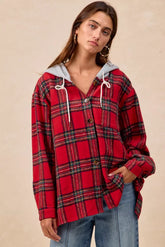 BiBi Brushed Plaid Hooded Jacket