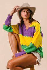 BiBi Stitch Detail Mardi Gras Stripes Sweater
