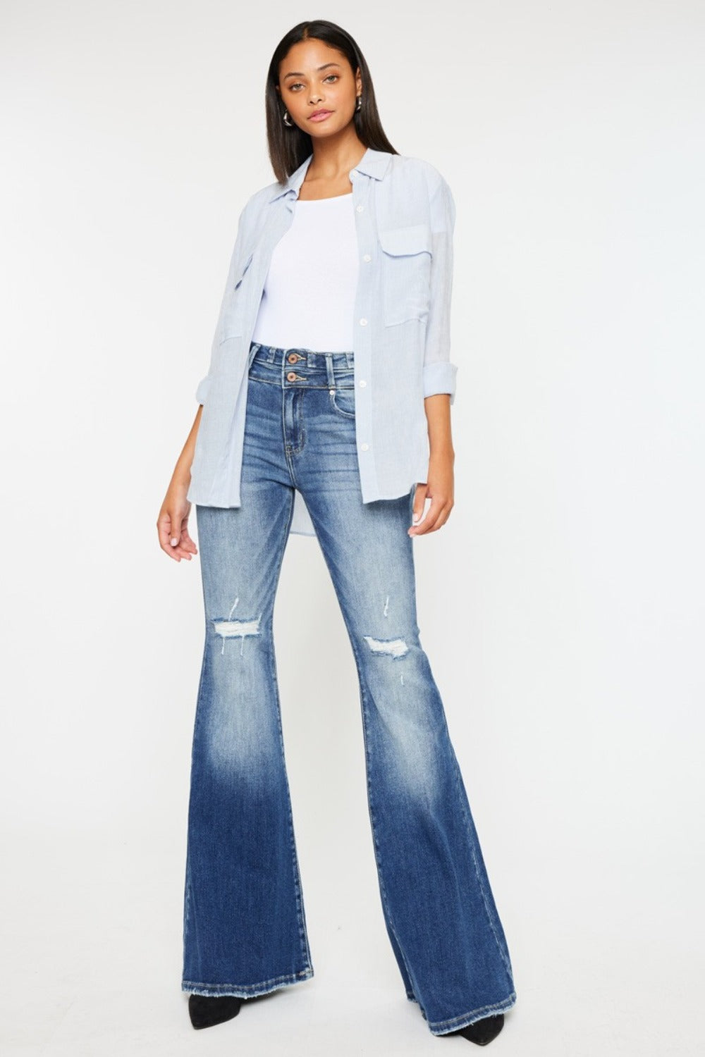 High Rise Wide Waistband Flare Jeans by Kancan