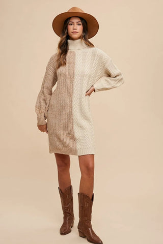Annie Wear Color Block Turtleneck Sweater Dress