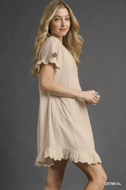 Umgee Linen Ruffle Hem Babydoll Dress