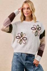 BiBi Flower Color Block Sweater