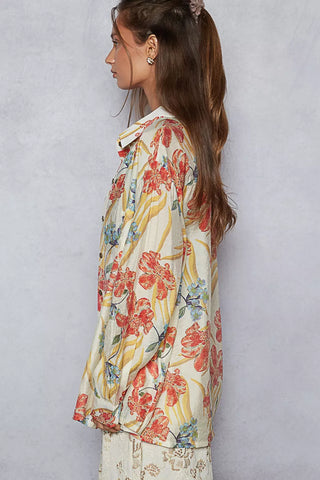 POL Floral Print Button Down Long Sleeve Shirt