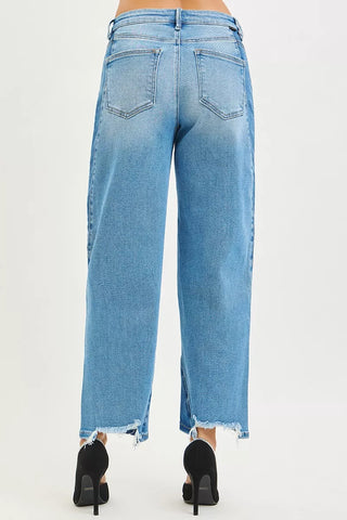 RISEN Full Size Slouchy Cropped Barrel Jeans with Contrast Wash Plus Size