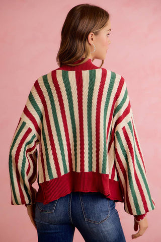 Christmas Open Front Knit Cardigan with Scalloped Edges