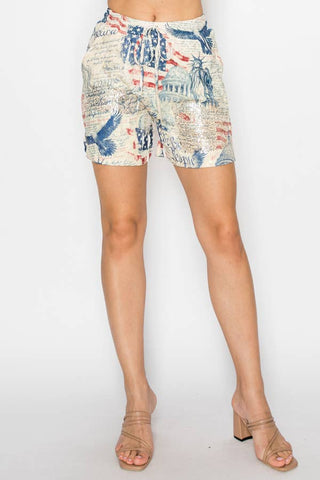 Lined Lace & Sequin Drawstring Shorts- 4757BG FREEDOM: FREEDOM / S