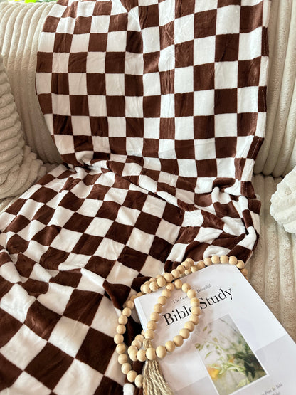 Brown Checkered Throw Blanket