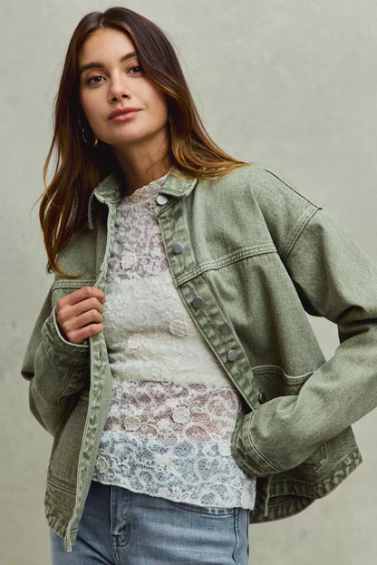 SO ME Vintage Washed Button Twill Shacket