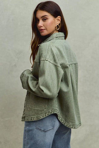 SO ME Vintage Washed Button Twill Shacket