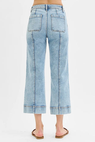RISEN Full Size High Rise Crop Wide Front Seam Detailed Jeans Plus Size