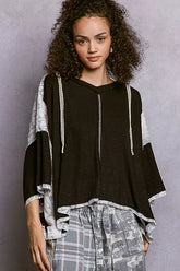 POL Short Sleeve Hoodie Top with Lace Detail