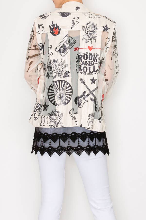 Faux Suede Mesh Trimmed Detailed Jacket - 4820BG RNR