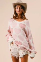 BiBi Heart Pattern Sweater with Pearl Detail