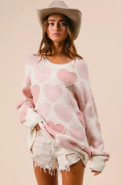 BiBi Heart Pattern Sweater with Pearl Detail