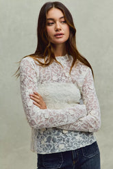 SO ME Lace Long Sleeve 3d Effect Floral Layering Top