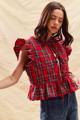 SO ME Christmas Holiday Plaid Ruffled Quilt Vest Top