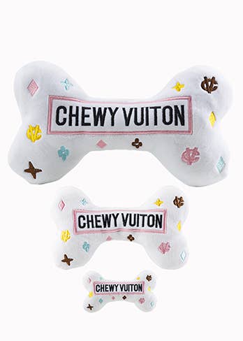 White Chewy Vuiton Bones Squeaker Dog Toy