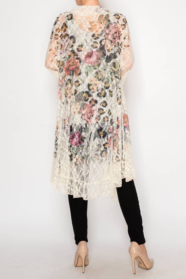 Lightweight Floral Lace Ruffle Duster With Sparkles - 4849BG LEO FL
