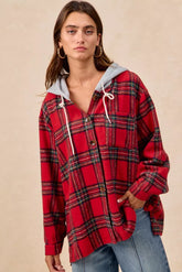 BiBi Brushed Plaid Hooded Jacket
