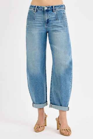 RISEN Full Size Mid Rise Fit Barrel Roll Up Jeans Plus Size Jo Jo