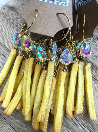 Sparkly French Fry Rhinestone Hoop Earrings by Sandra Ling Designs