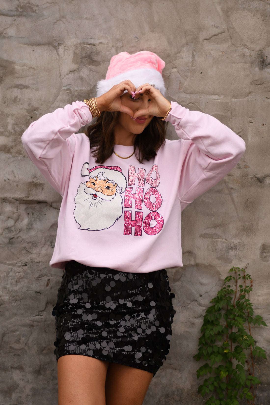 Faux Glitter HO HO HO Sweatshirt