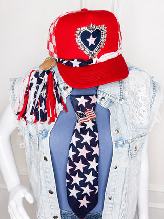 Patriotic Heart Rhinestone Trucker Hat | Red, White & Boujee Statement Cap by Sandra Ling Designs