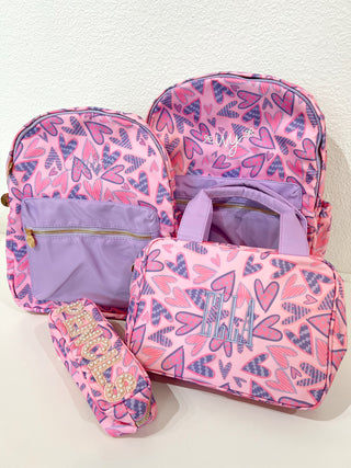 Lilac Hearts Backpack -PLAIN NO EMBROIDERY
