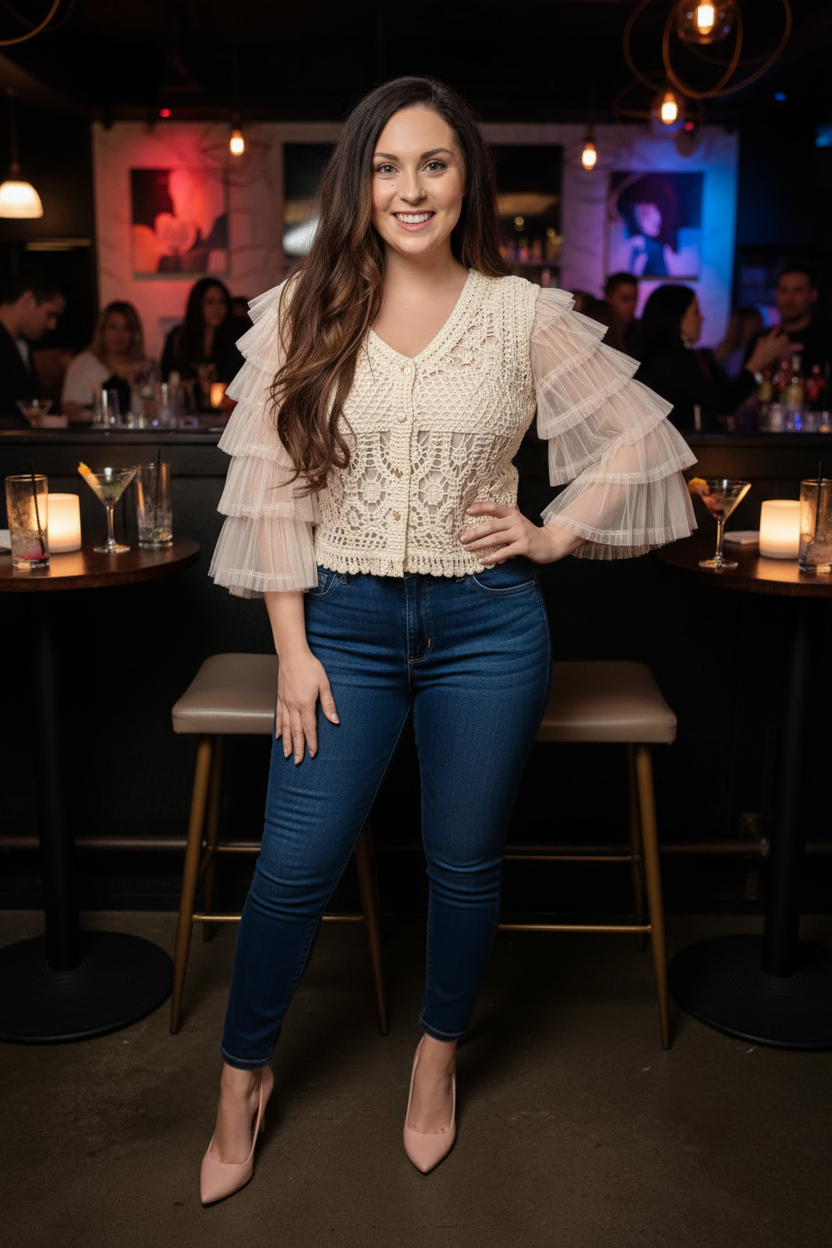 Runway Romance Crochet &amp; Tulle Cropped Cardigan