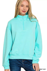 Zenana Scuba Half Zip Pullover Sweatshirt