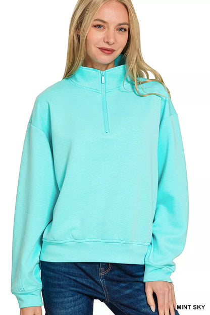 Zenana Scuba Half Zip Pullover Sweatshirt