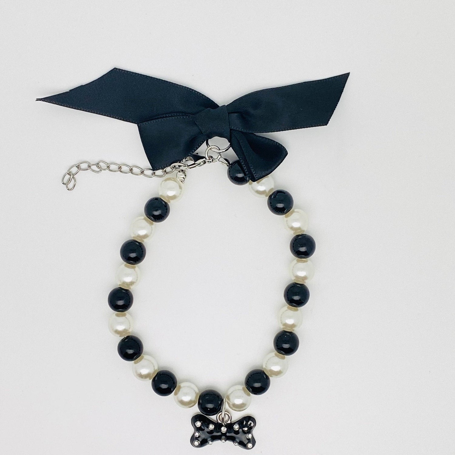 Rhinestone Bone Bow Pet Pearl Collar