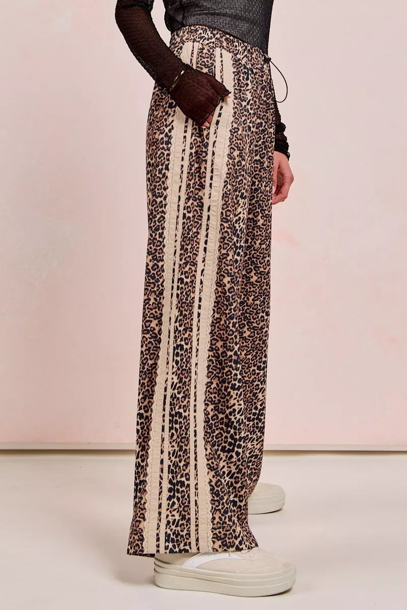 BiBi Leopard Printed Track Pants with Side Contrast Lace