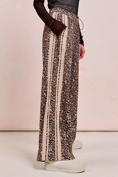 BiBi Leopard Printed Track Pants with Side Contrast Lace