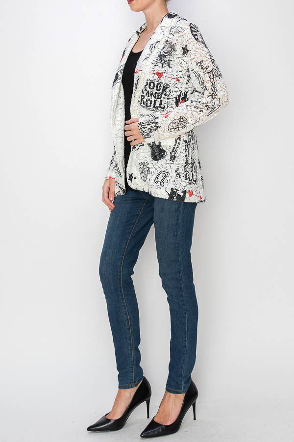 Glam Sequin Embellished Lace Blazer Jacket - 4800IV RNR