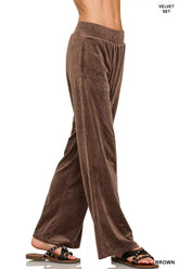 Zenana Velvet Zip Up Hoodie and Pants Set